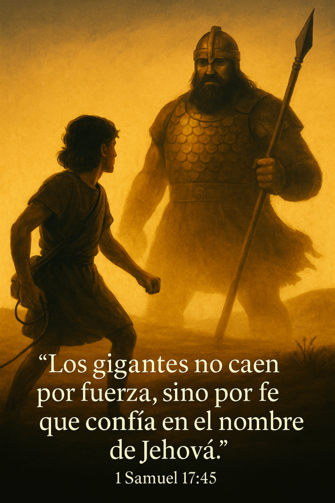 Los gigantes no caen por fuerza, sino por fe del que dice vengo a ti en el nombre de Jehová.
