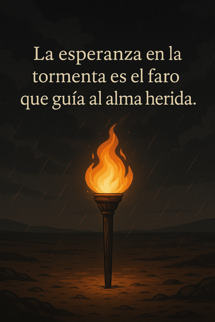 Imagen con frase sobre esperanza en la tormenta representando consuelo y fortaleza