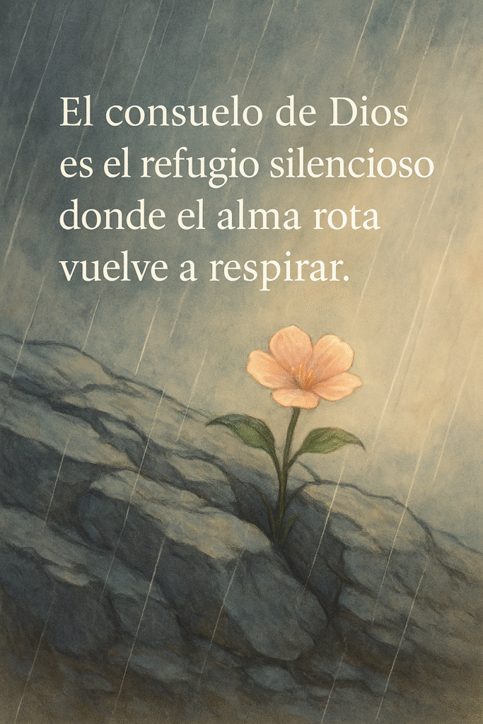 Imagen con frase sobre consuelo de Dios representando esperanza, fe, fortaleza y restauración