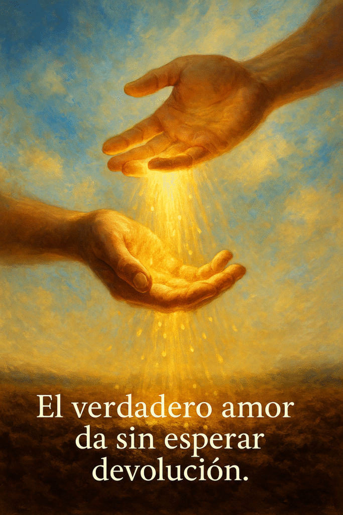 Manos abiertas, dar sin esperar nada a cambio con luz sobre tierra fértil