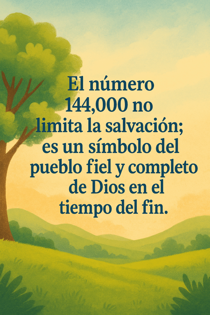 El número 144,000 no limita la salvación; es un símbolo del pueblo fiel y completo de Dios en el tiempo del fin.